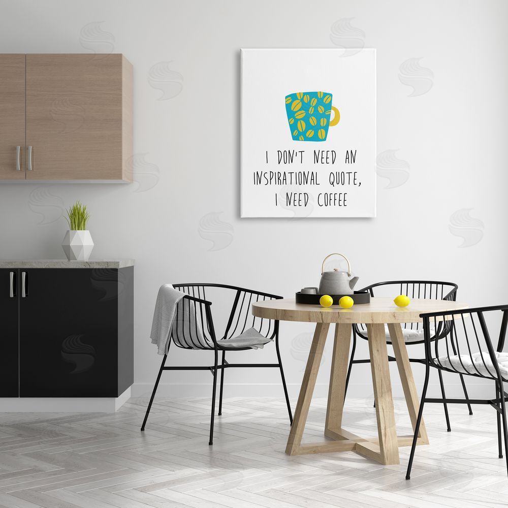 J. Weiss Need Coffee Funny Bean Patterned Mug Typography Canvas Wall Art Print in Room