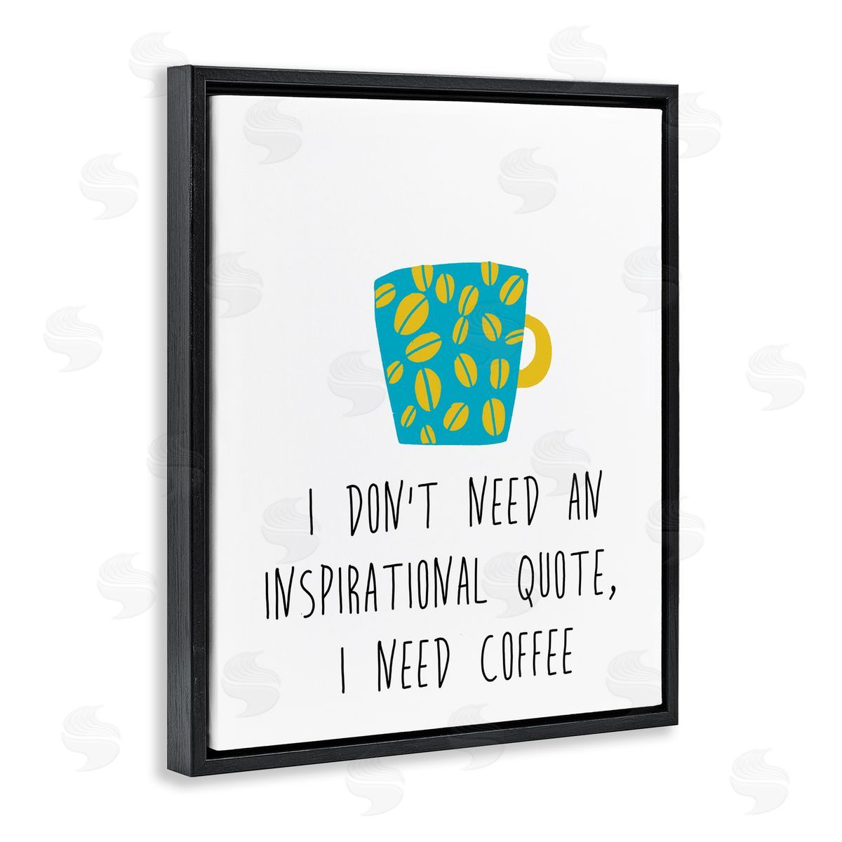 J. Weiss Need Coffee Funny Bean Patterned Mug Typography Black Floating Frame Canvas Wall Art Print