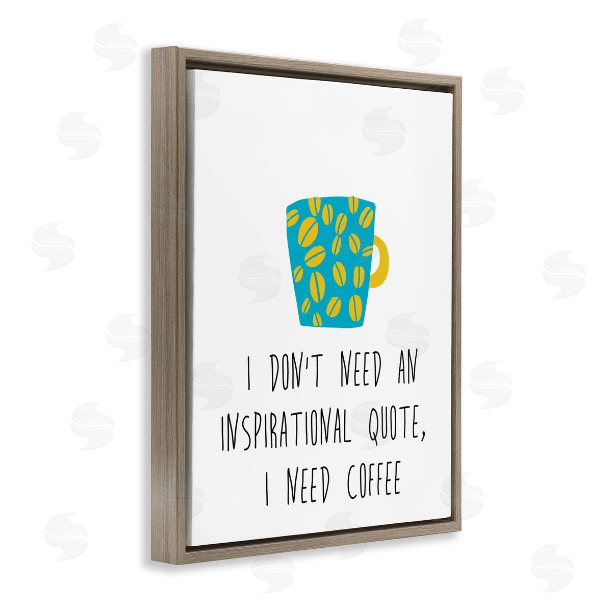J. Weiss Need Coffee Funny Bean Patterned Mug Typography Brown Floating Frame Canvas Wall Art Print