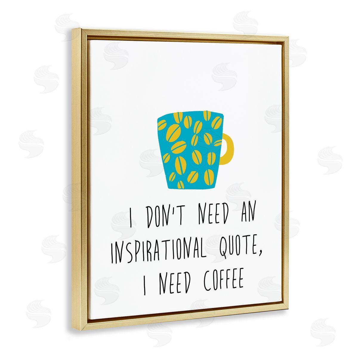 J. Weiss Need Coffee Funny Bean Patterned Mug Typography Gold Floating Frame Canvas Wall Art Print