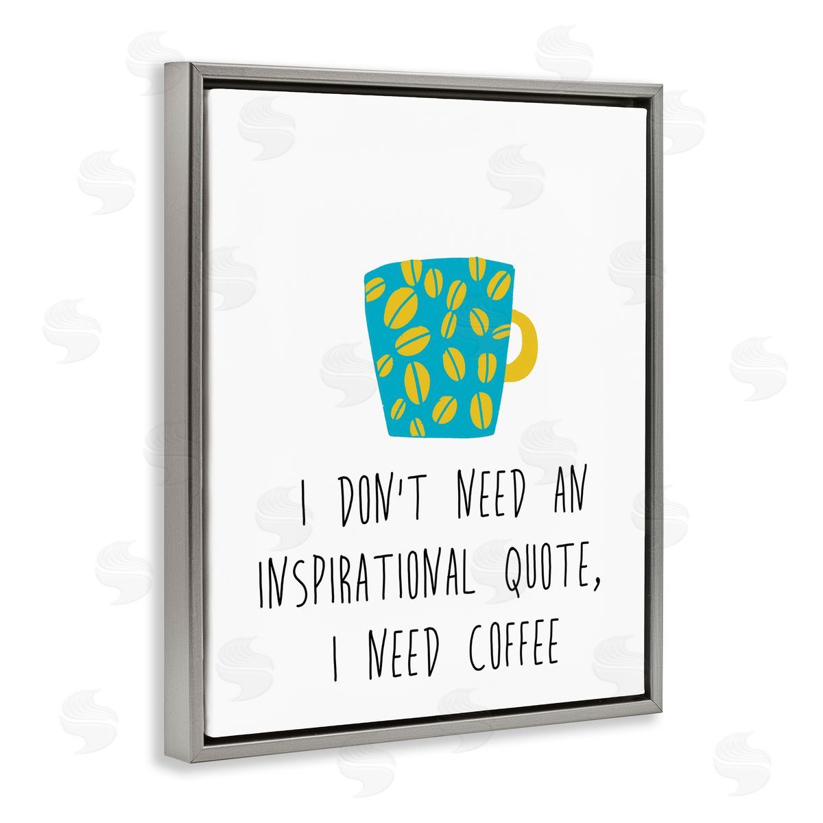 J. Weiss Need Coffee Funny Bean Patterned Mug Typography Gray Floating Frame Canvas Wall Art Print