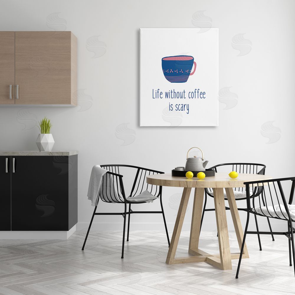 J. Weiss Life Without Coffee Humorous Patterned Breakfast Mug  Canvas Wall Art Print in Room
