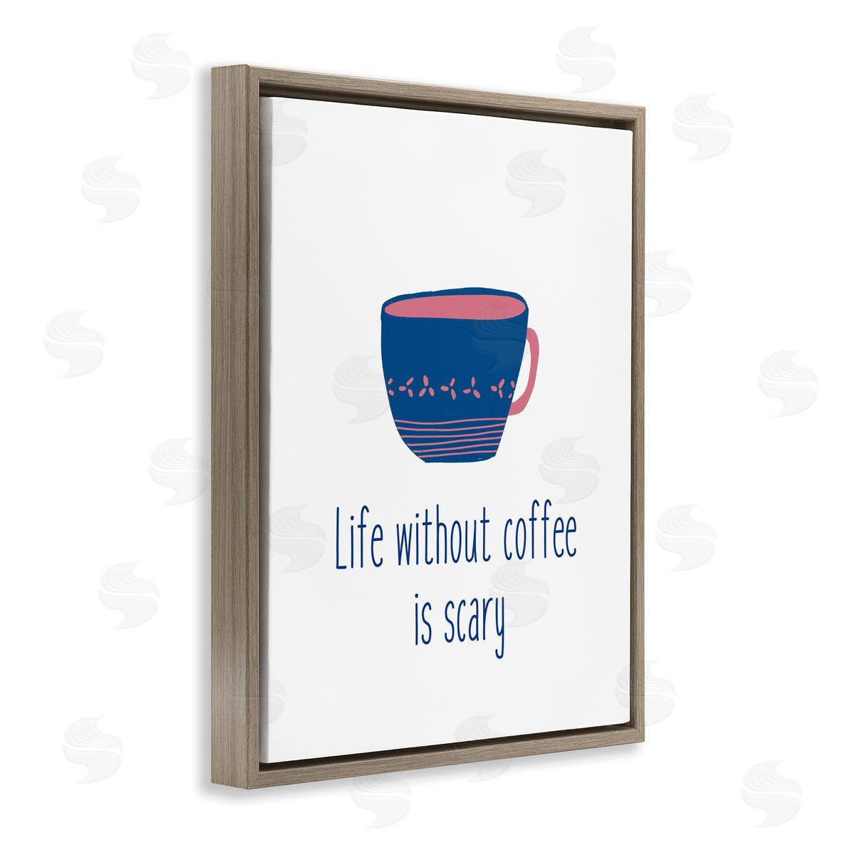 J. Weiss Life Without Coffee Humorous Patterned Breakfast Mug  Brown Floating Frame Canvas Wall Art Print