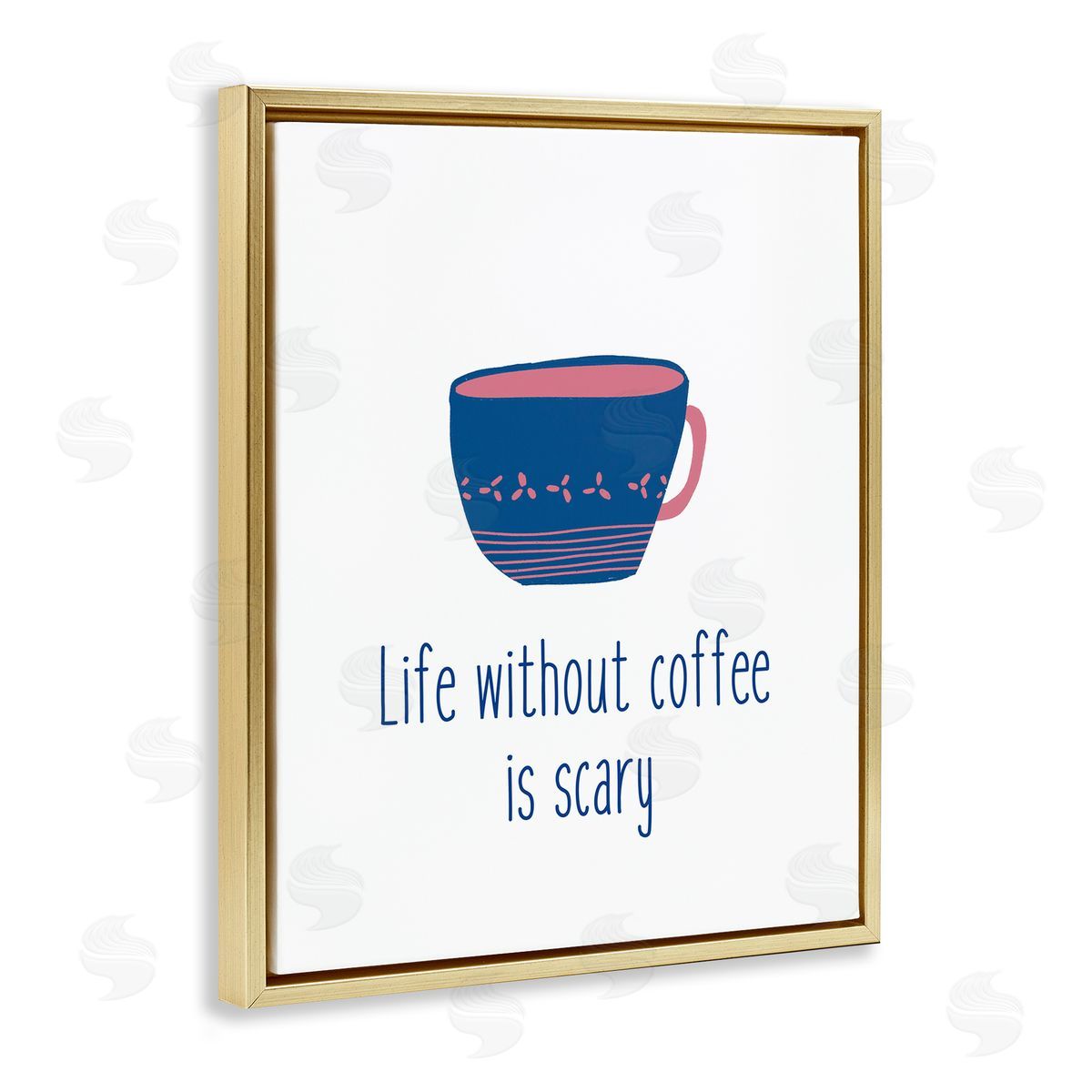 J. Weiss Life Without Coffee Humorous Patterned Breakfast Mug  Gold Floating Frame Canvas Wall Art Print