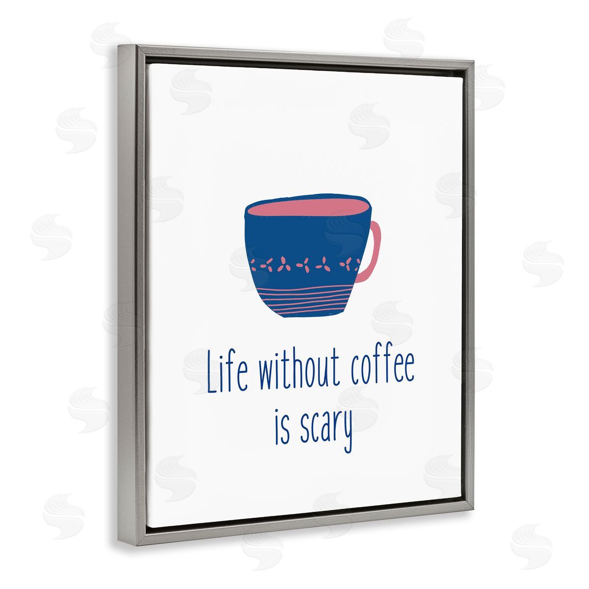 J. Weiss Life Without Coffee Humorous Patterned Breakfast Mug  Gray Floating Frame Canvas Wall Art Print