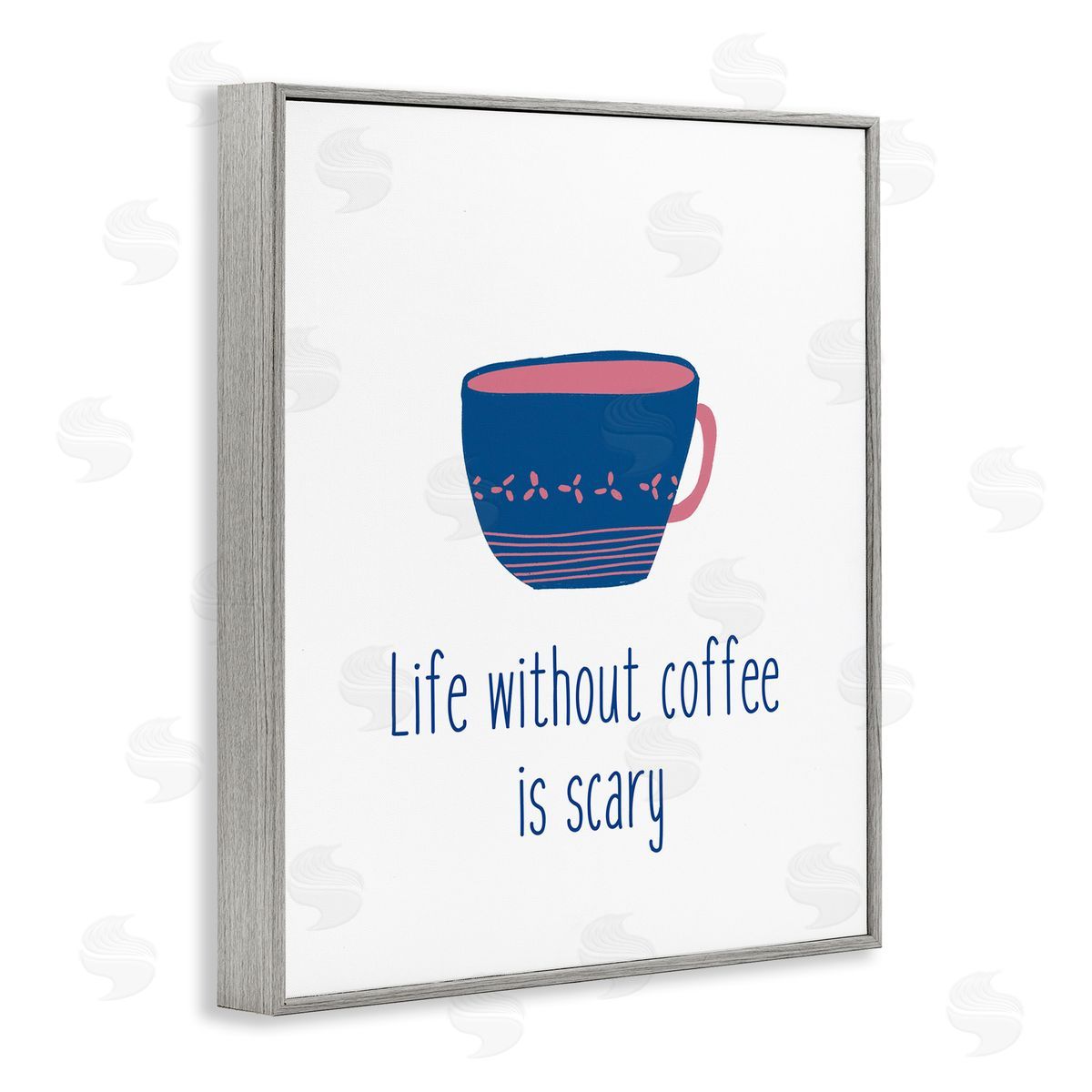 J. Weiss Life Without Coffee Humorous Patterned Breakfast Mug  Gray Framed Giclee Wall Art Print