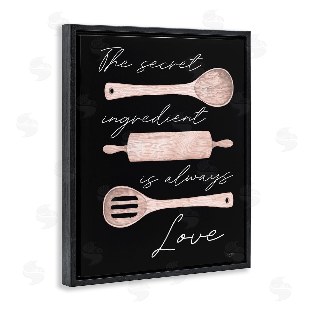Lux + Mes Secret Ingredient Love Romantic Baking Utensil Quote Black Floating Frame Canvas Wall Art Print