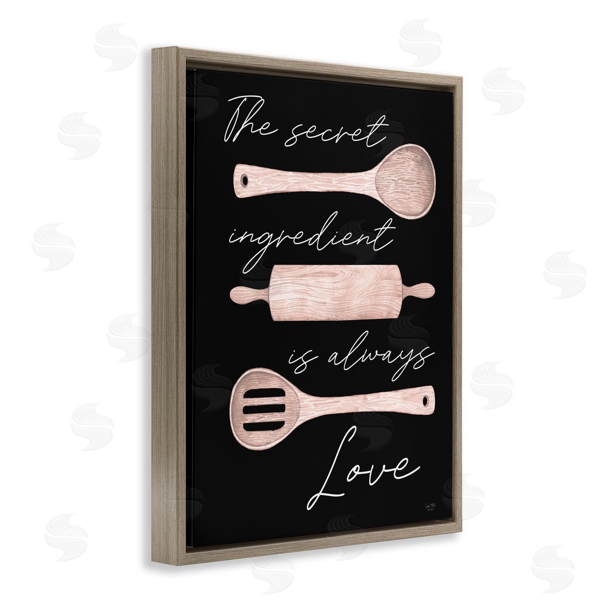 Lux + Mes Secret Ingredient Love Romantic Baking Utensil Quote Brown Floating Frame Canvas Wall Art Print