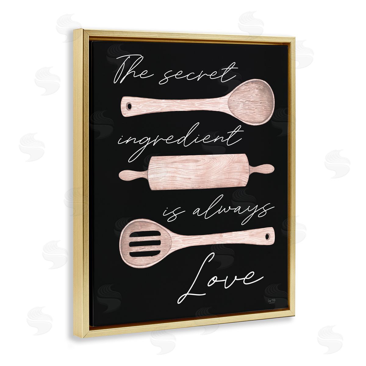 Lux + Mes Secret Ingredient Love Romantic Baking Utensil Quote Gold Floating Frame Canvas Wall Art Print