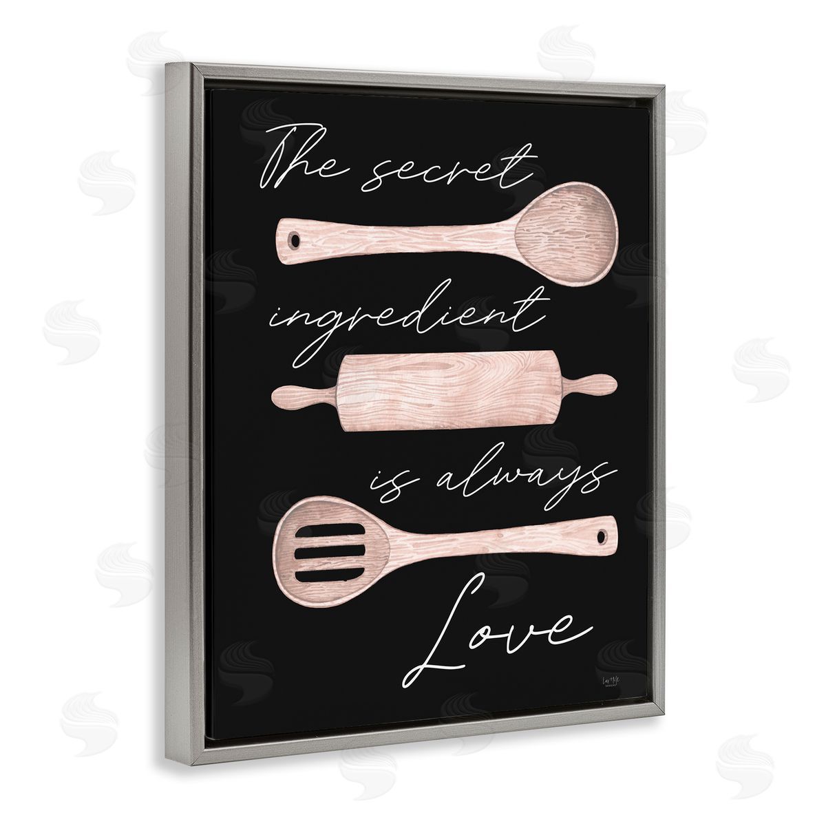 Lux + Mes Secret Ingredient Love Romantic Baking Utensil Quote Gray Floating Frame Canvas Wall Art Print