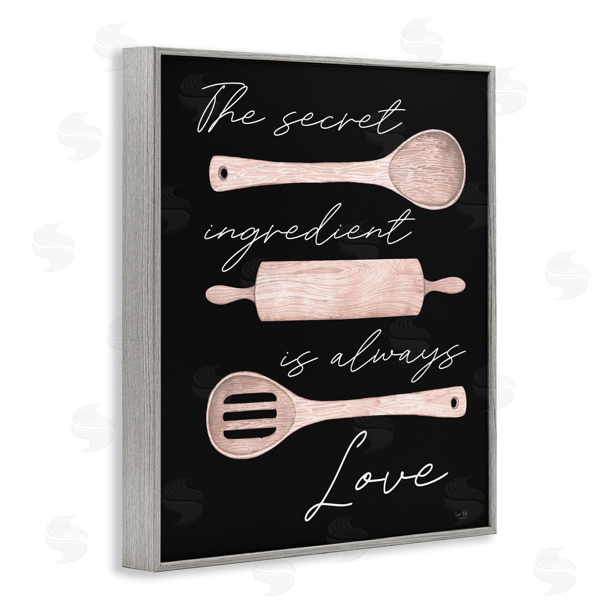 Lux + Mes Secret Ingredient Love Romantic Baking Utensil Quote Gray Framed Giclee Wall Art Print
