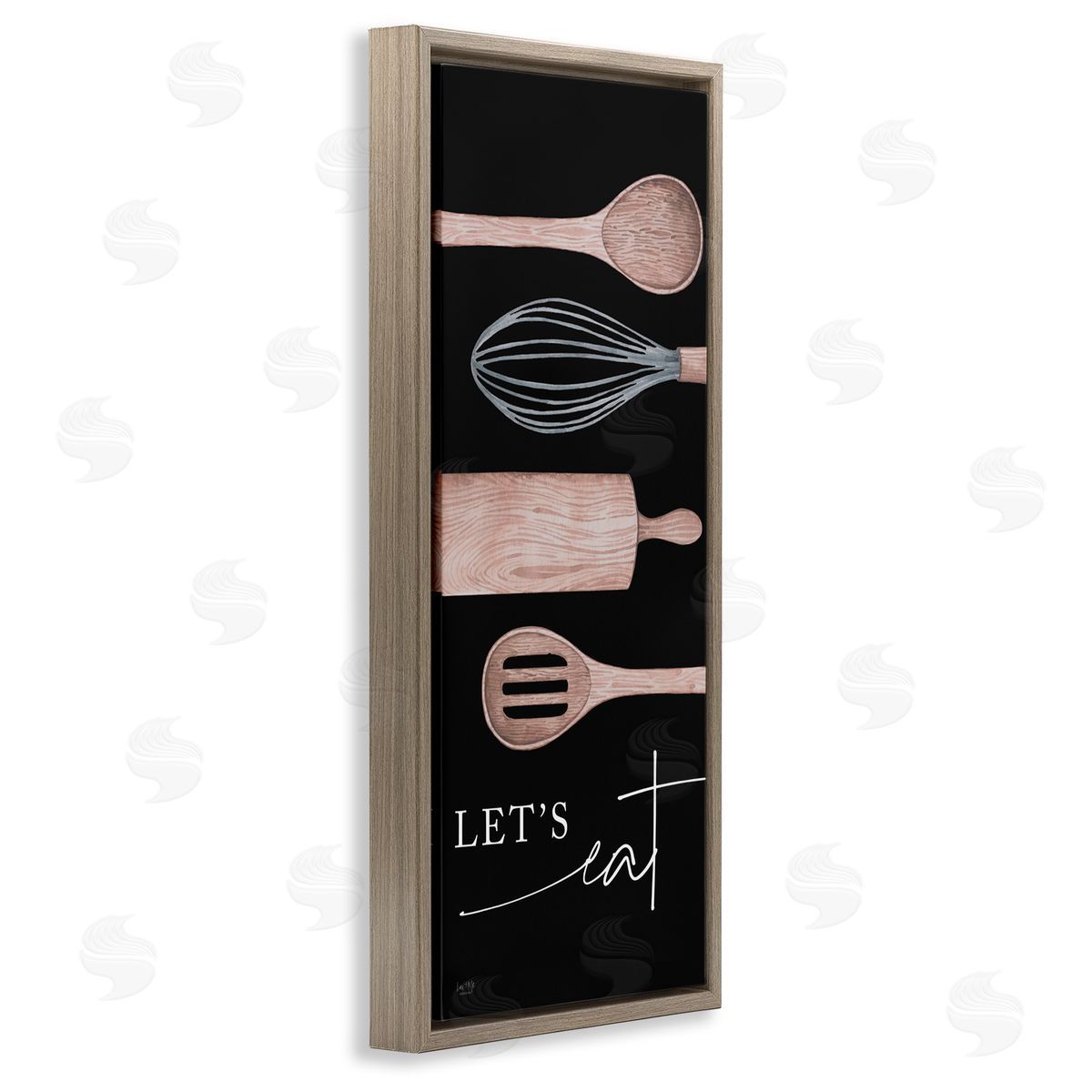 Let's Eat with Kitchen Utensils Brown Floating Frame Canvas Wall Art, Home Decor by Lux + Me Designs