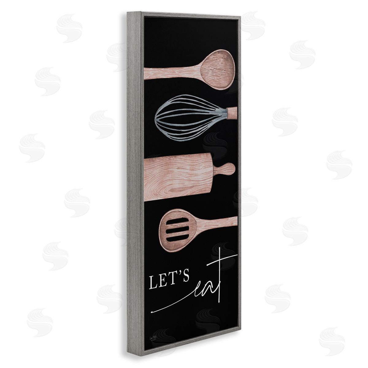 Let's Eat with Kitchen Utensils Grey Frame Print Wall Art, Home Decor by Lux + Me Designs