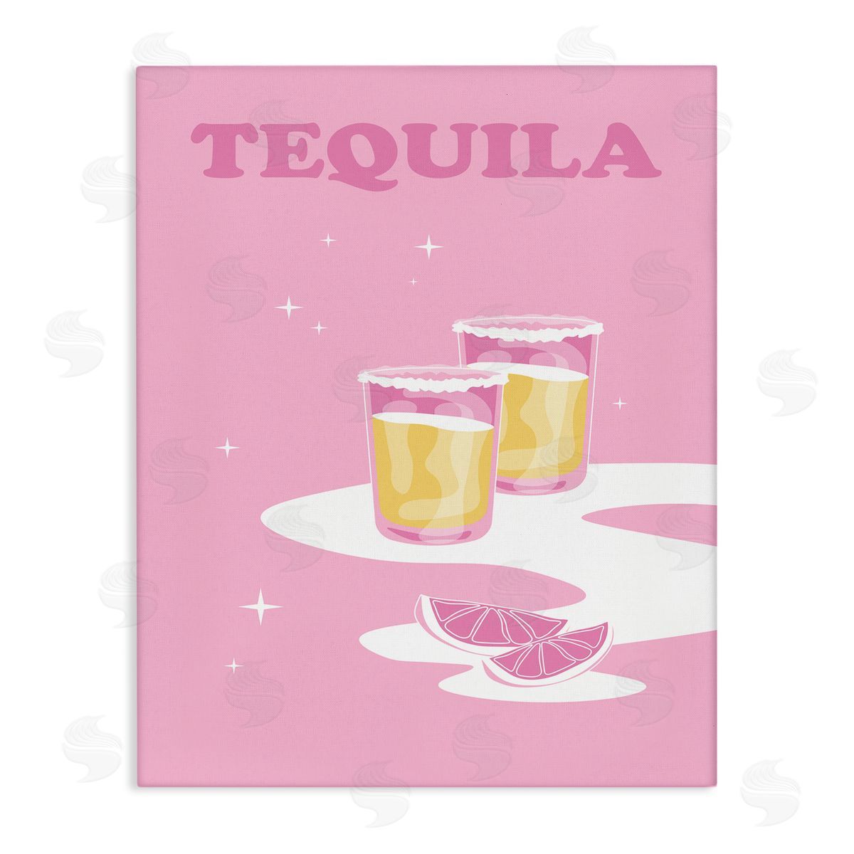 Birch & Ink Bold Pink Tequila Shots Kitchen Cocktail Typography Stretched Canvas Wall Art Print