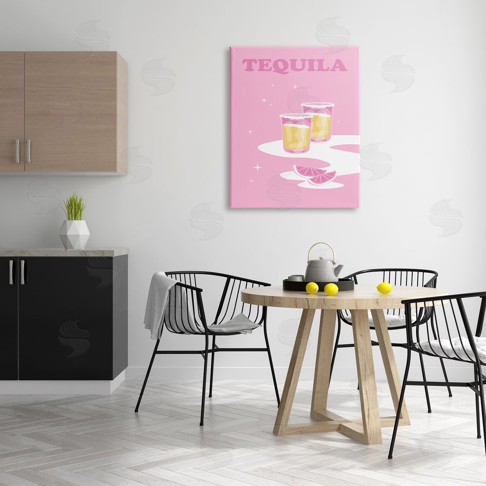 Birch & Ink Bold Pink Tequila Shots Kitchen Cocktail Typography Canvas Wall Art Print in Room