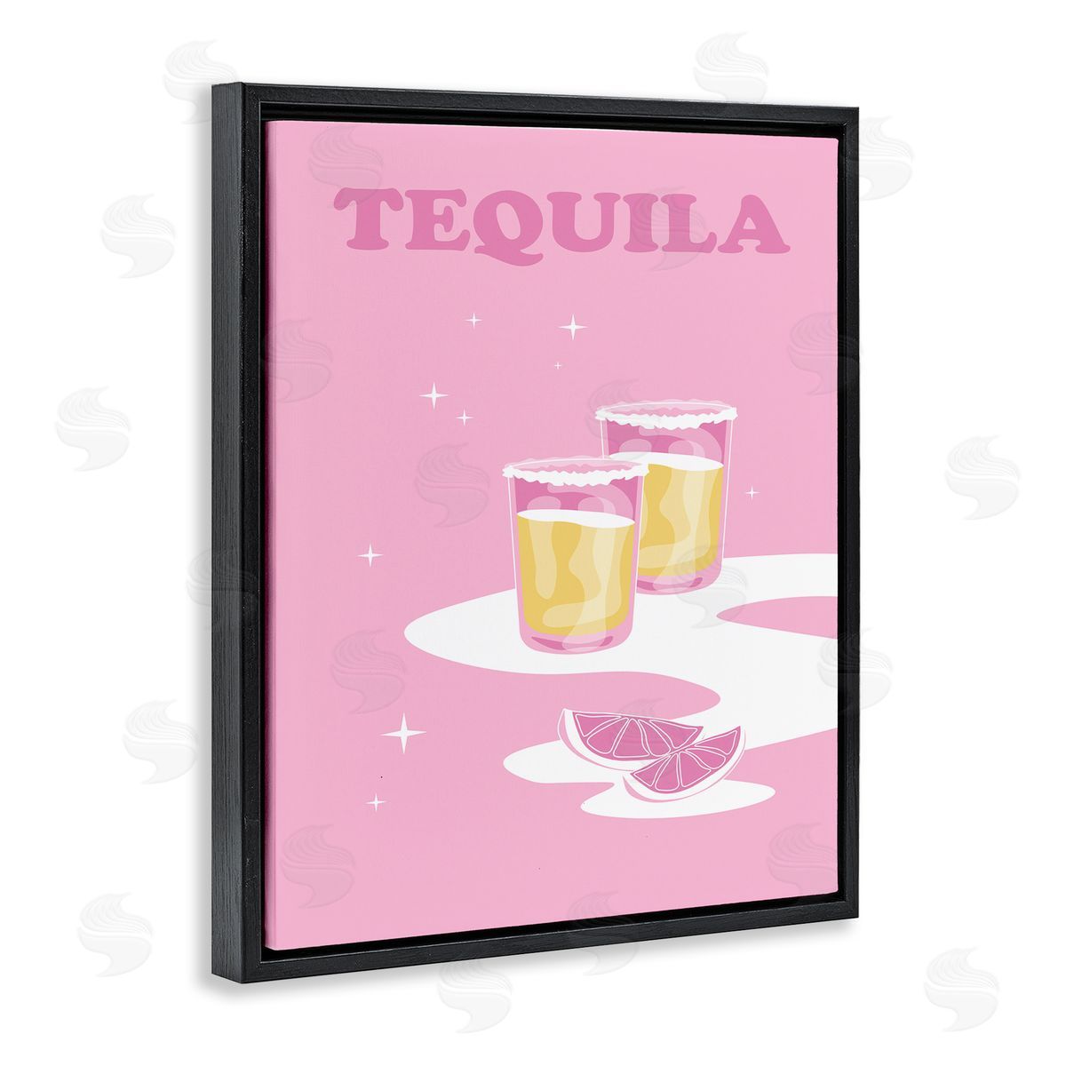 Birch & Ink Bold Pink Tequila Shots Kitchen Cocktail Typography Black Floating Frame Canvas Wall Art Print