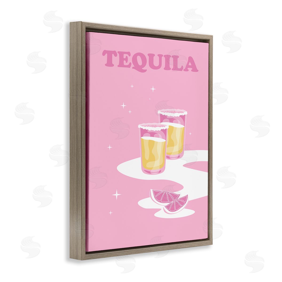 Birch & Ink Bold Pink Tequila Shots Kitchen Cocktail Typography Brown Floating Frame Canvas Wall Art Print