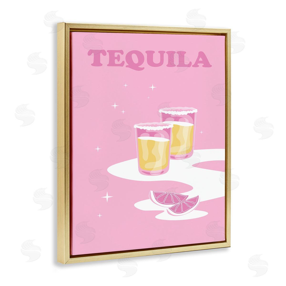 Birch & Ink Bold Pink Tequila Shots Kitchen Cocktail Typography Gold Floating Frame Canvas Wall Art Print