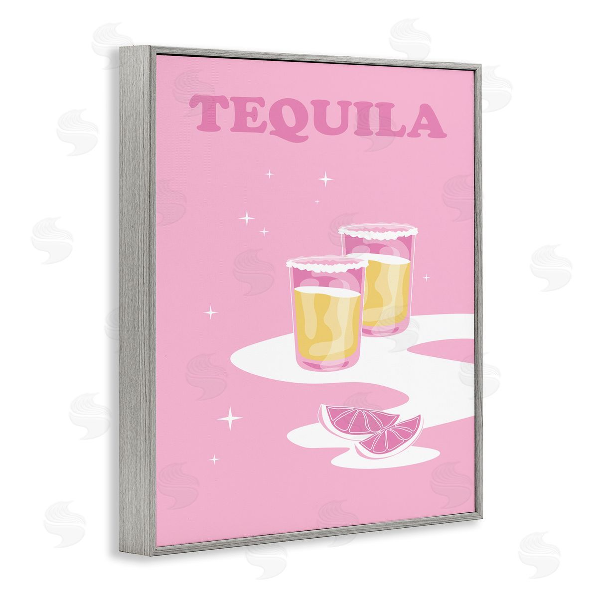 Birch & Ink Bold Pink Tequila Shots Kitchen Cocktail Typography Gray Framed Giclee Wall Art Print