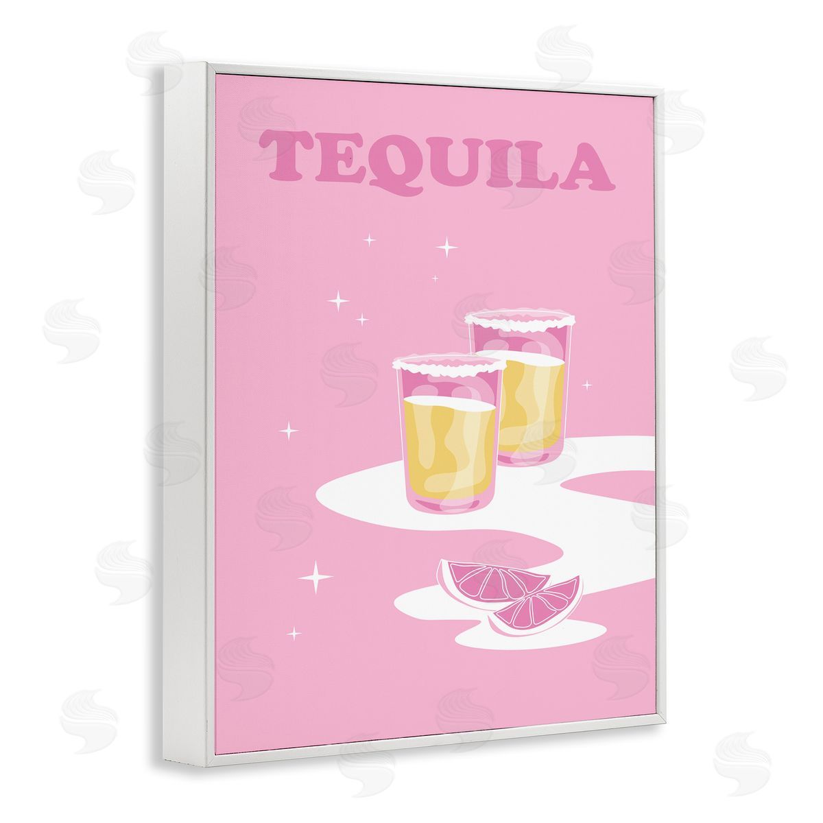 Birch & Ink Bold Pink Tequila Shots Kitchen Cocktail Typography White Framed Giclee Wall Art Print