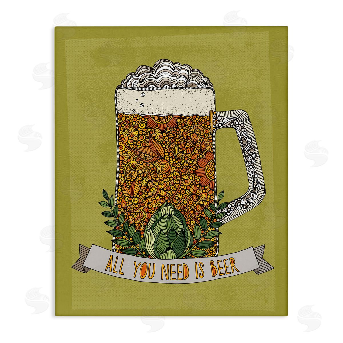 Valentina Harper All You Need Is Beer Floral Pattern Stein Mug Stretched Canvas Wall Art Print