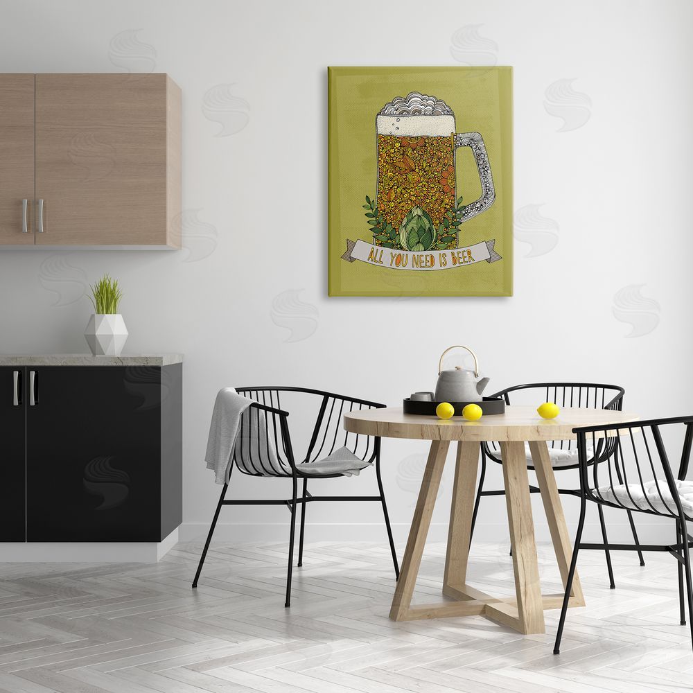 Valentina Harper All You Need Is Beer Floral Pattern Stein Mug Canvas Wall Art Print in Room