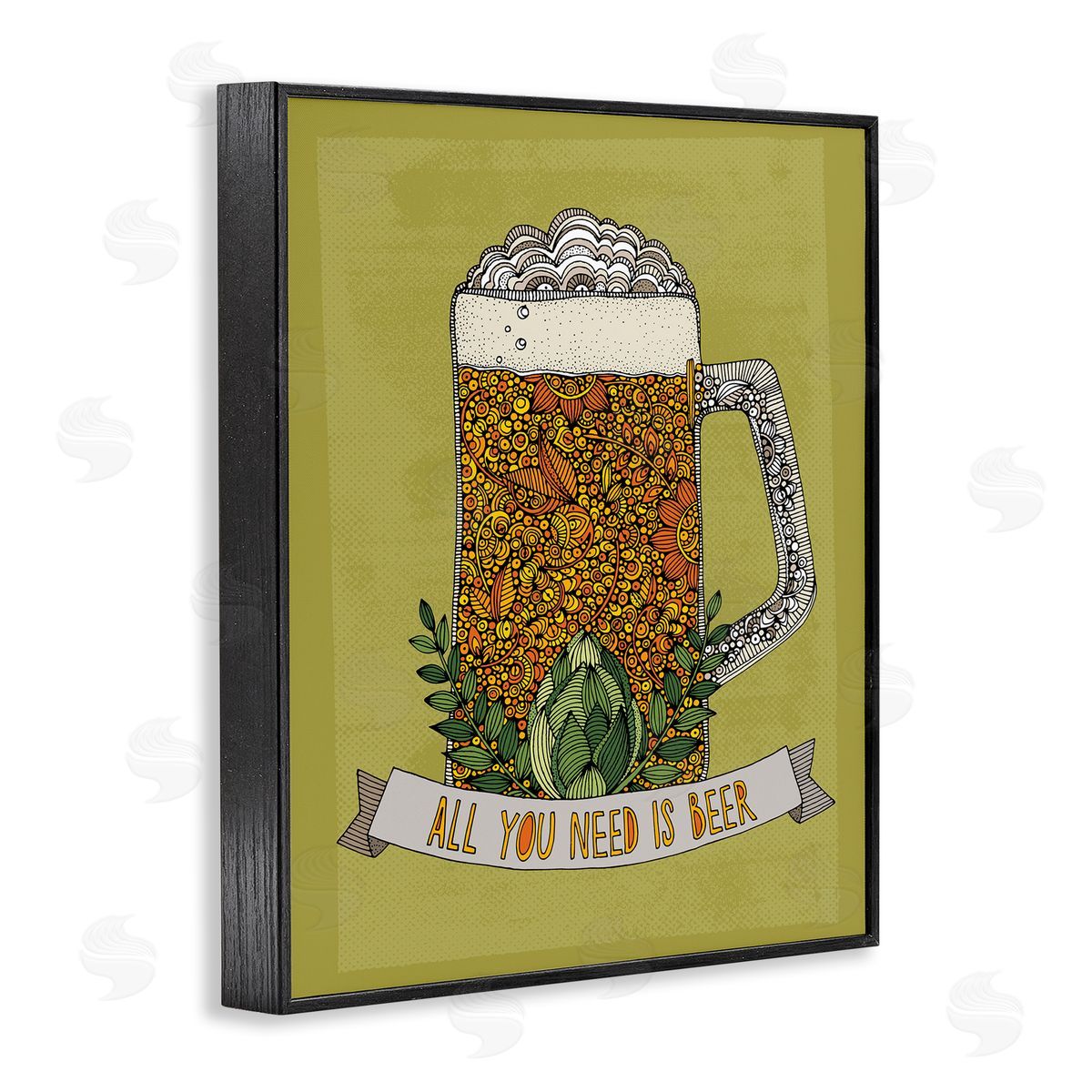 Valentina Harper All You Need Is Beer Floral Pattern Stein Mug Black Framed Giclee Wall Art Print