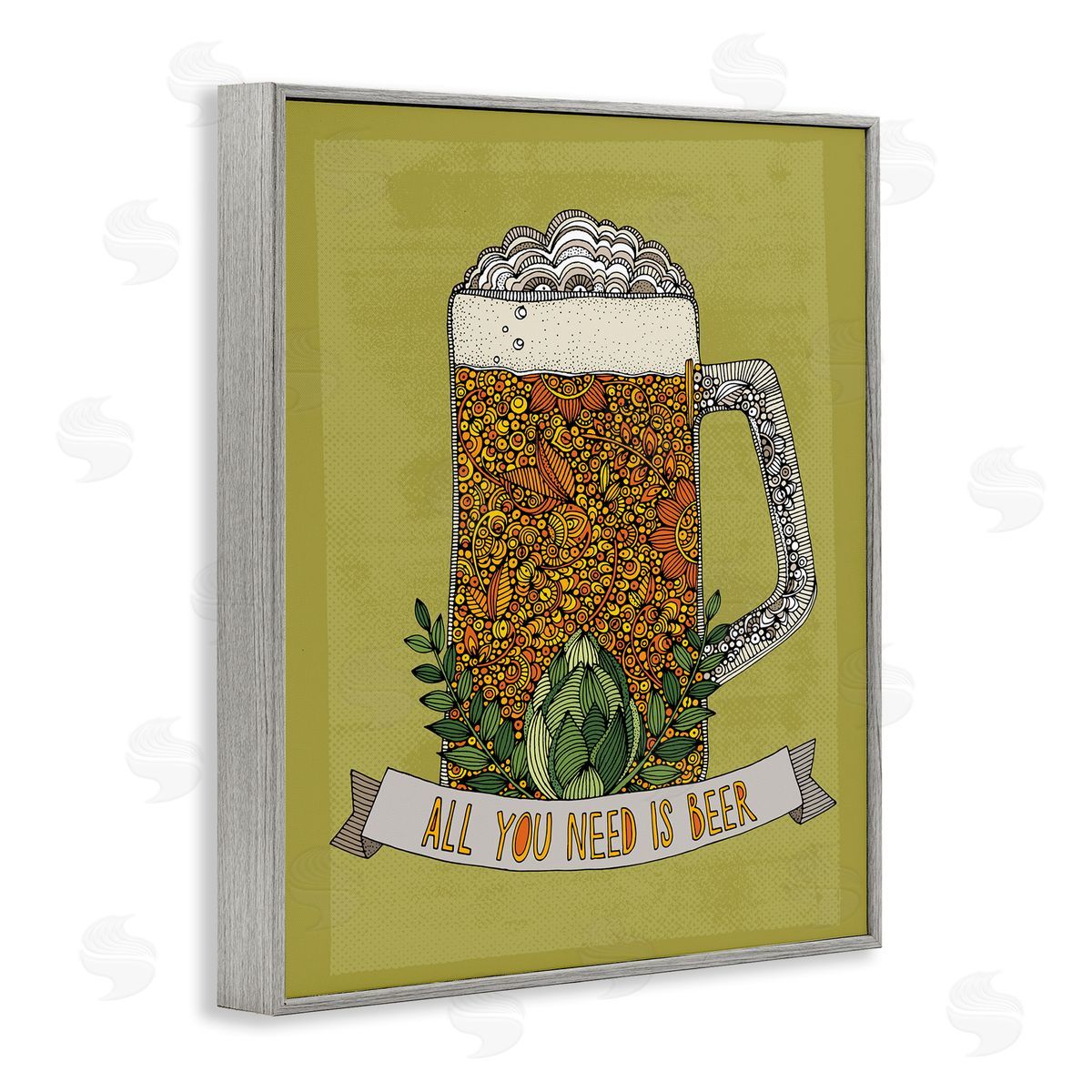 Valentina Harper All You Need Is Beer Floral Pattern Stein Mug Gray Framed Giclee Wall Art Print