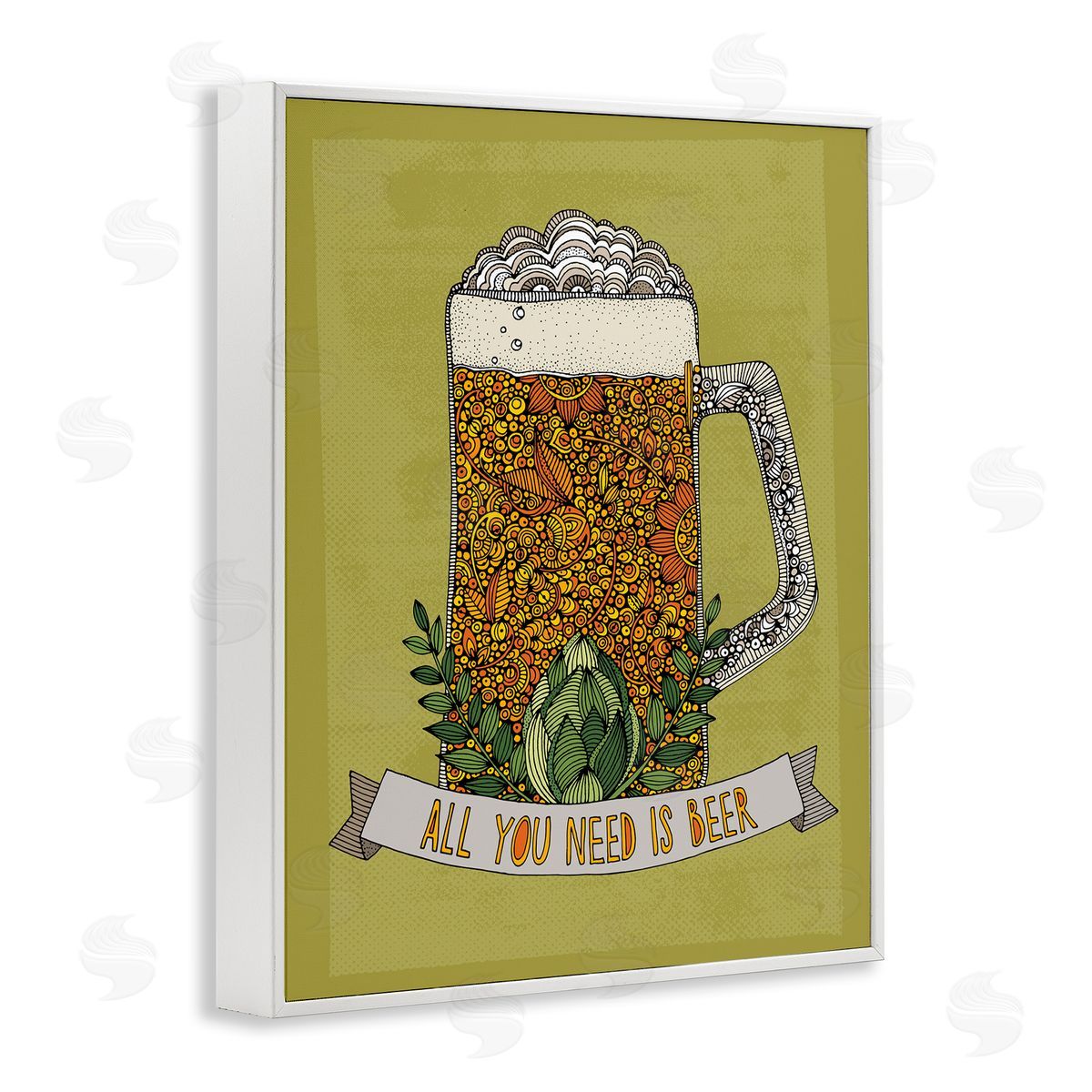 Valentina Harper All You Need Is Beer Floral Pattern Stein Mug White Framed Giclee Wall Art Print