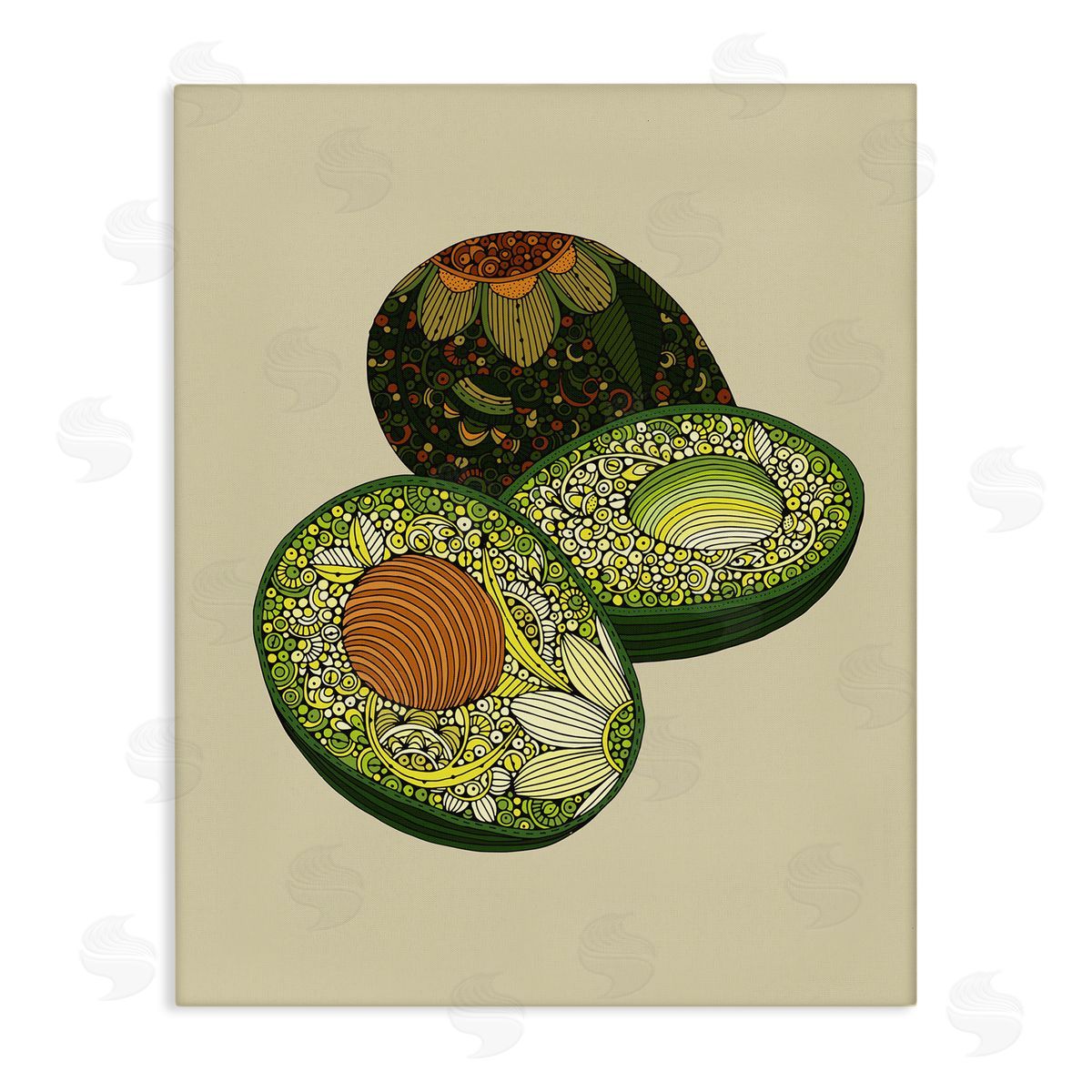 Valentina Harper Intricate Floral Pattern Avocado Fruit Still Life Stretched Canvas Wall Art Print