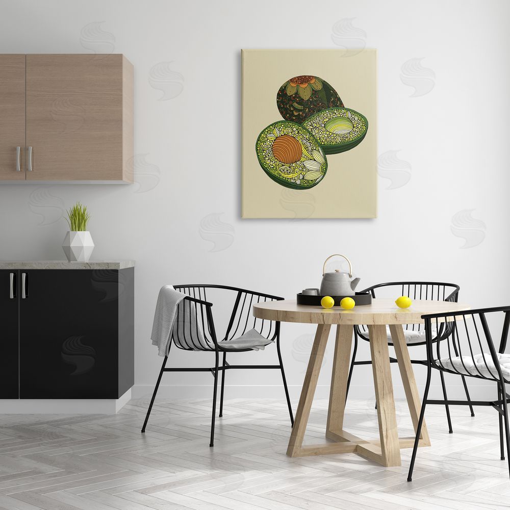 Valentina Harper Intricate Floral Pattern Avocado Fruit Still Life Canvas Wall Art Print in Room