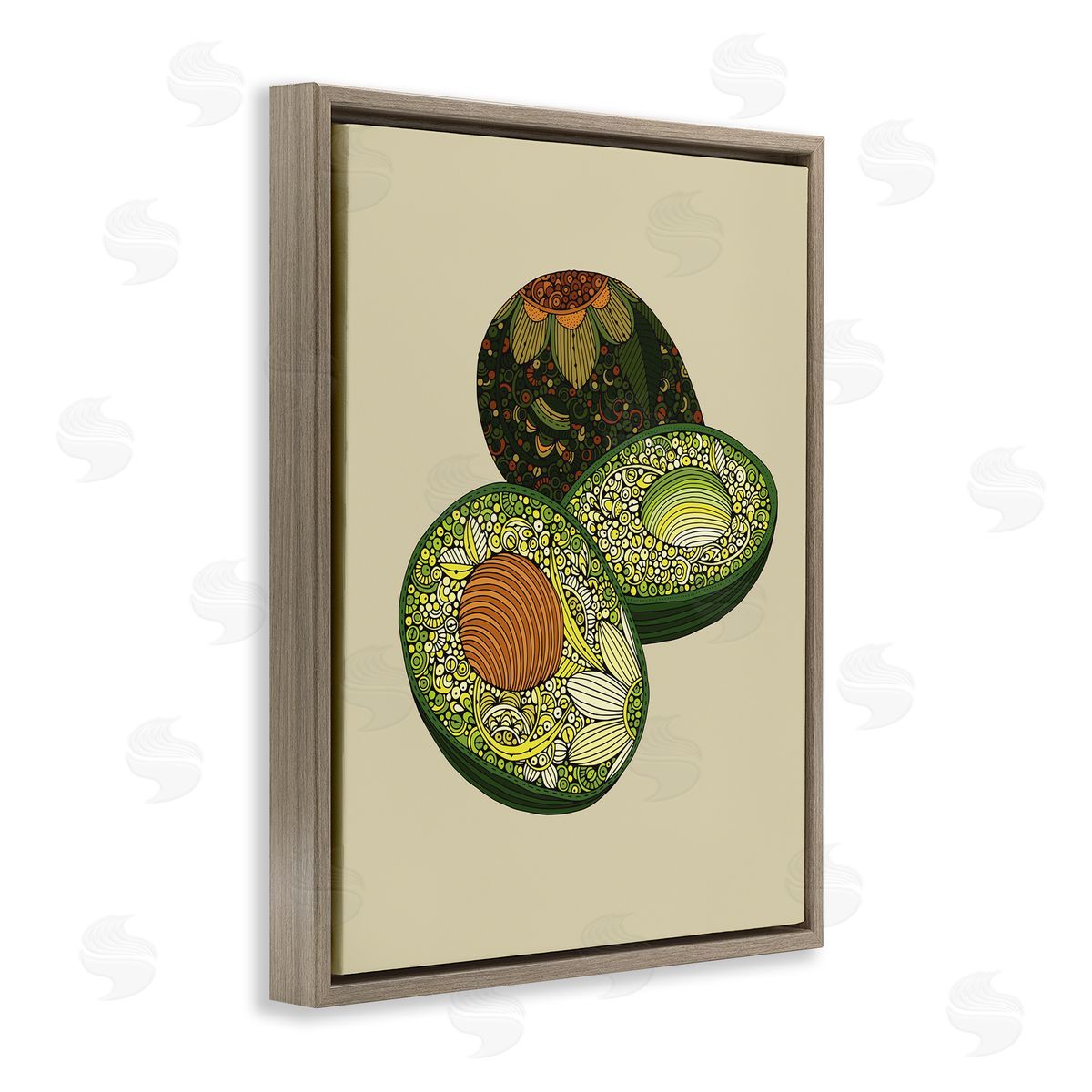 Valentina Harper Intricate Floral Pattern Avocado Fruit Still Life Brown Floating Frame Canvas Wall Art Print