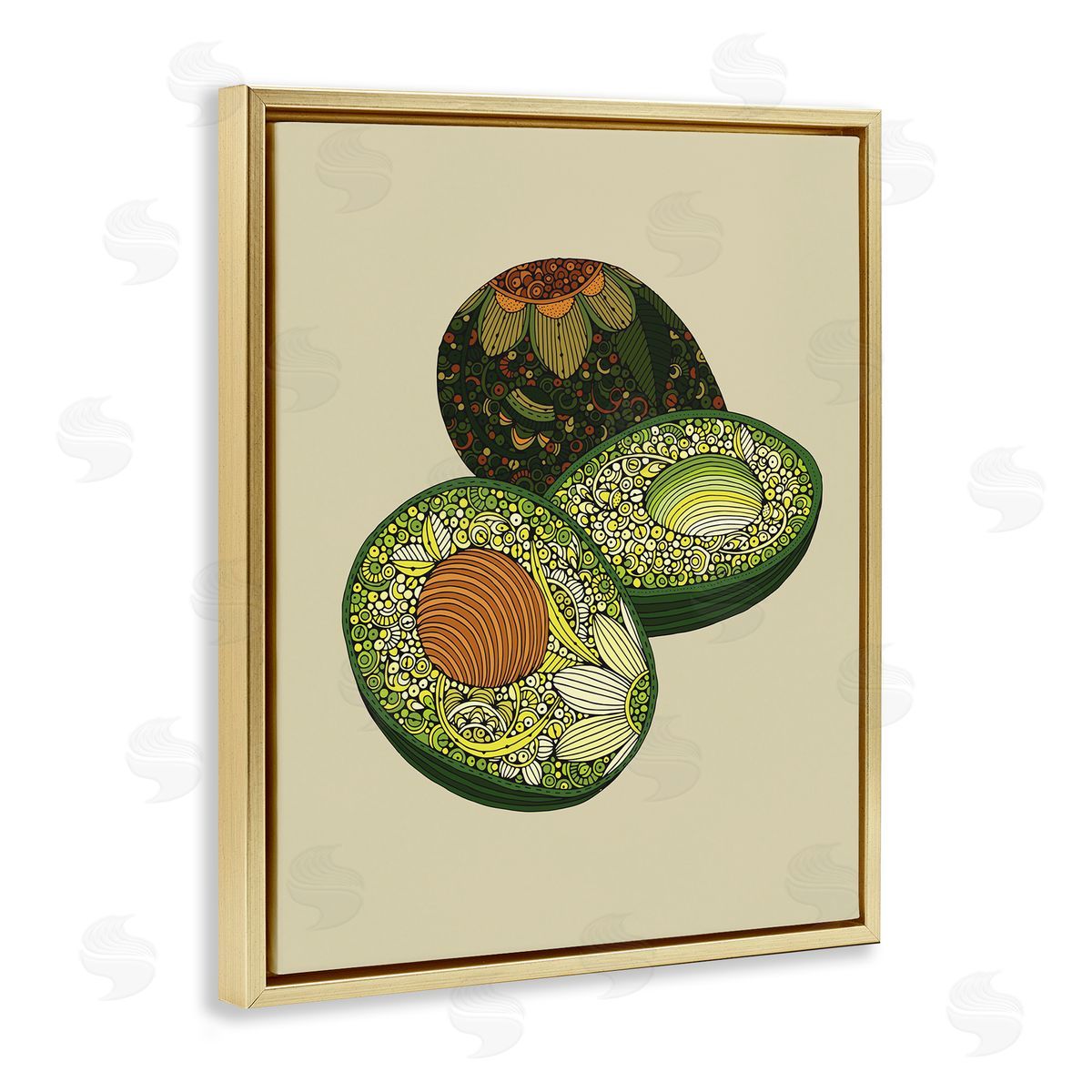 Valentina Harper Intricate Floral Pattern Avocado Fruit Still Life Gold Floating Frame Canvas Wall Art Print