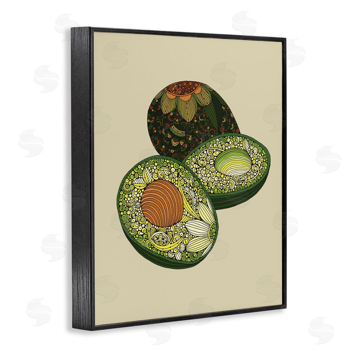 Valentina Harper Intricate Floral Pattern Avocado Fruit Still Life Black Framed Giclee Wall Art Print