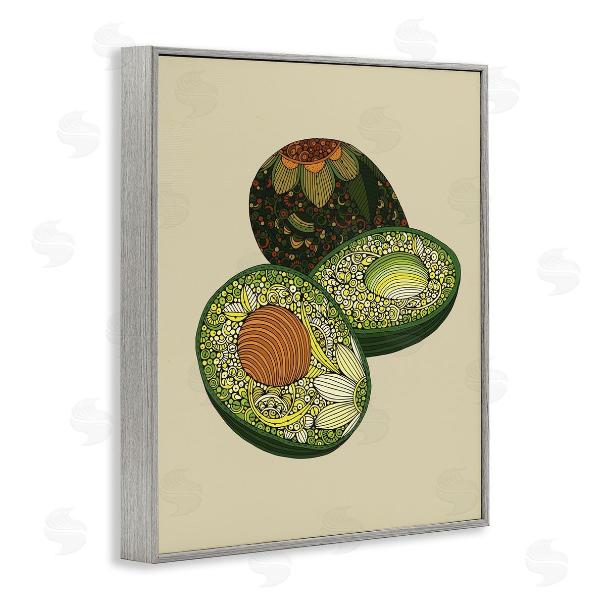 Valentina Harper Intricate Floral Pattern Avocado Fruit Still Life Gray Framed Giclee Wall Art Print