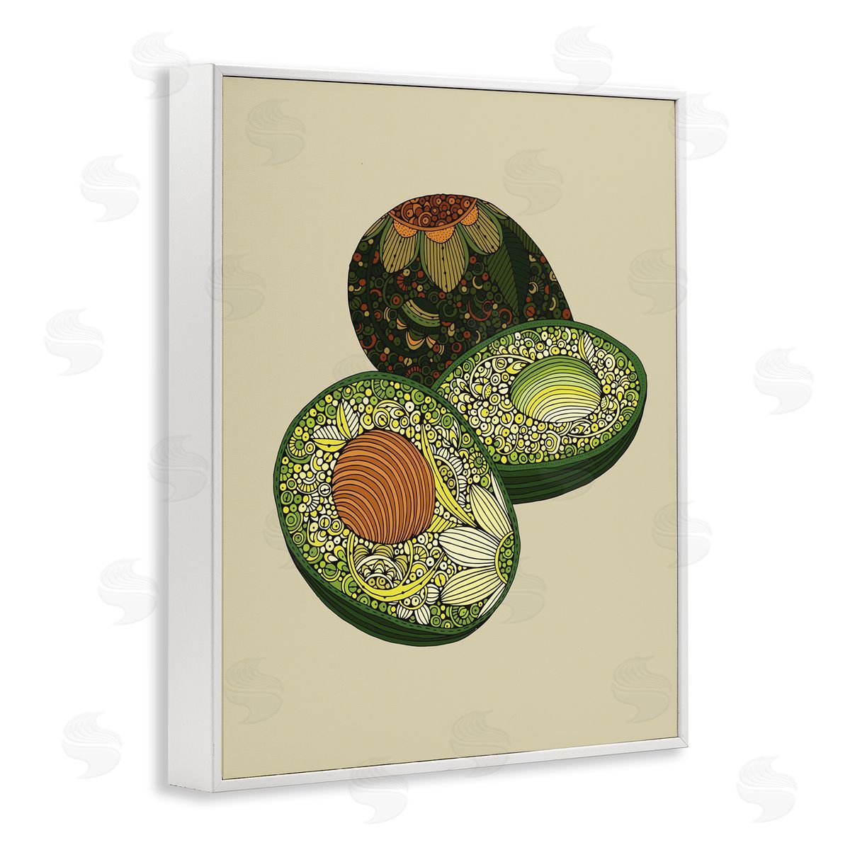 Valentina Harper Intricate Floral Pattern Avocado Fruit Still Life White Framed Giclee Wall Art Print