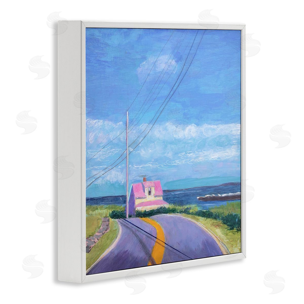 Sweetwater Vivid Seaside Cottage Road Calm Ocean Breeze White Framed Glicee Wall Art Print