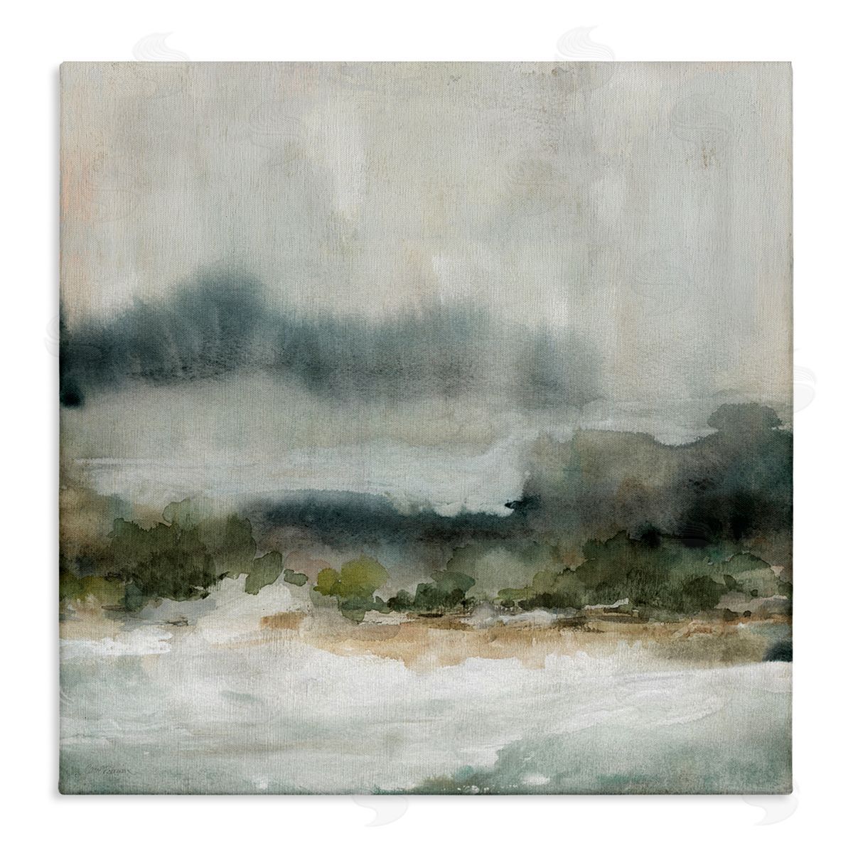 Carol Robinson Mysterious Abstract Nature Murky Fog Watercolor Scene Stretched Canvas Wall Art Print