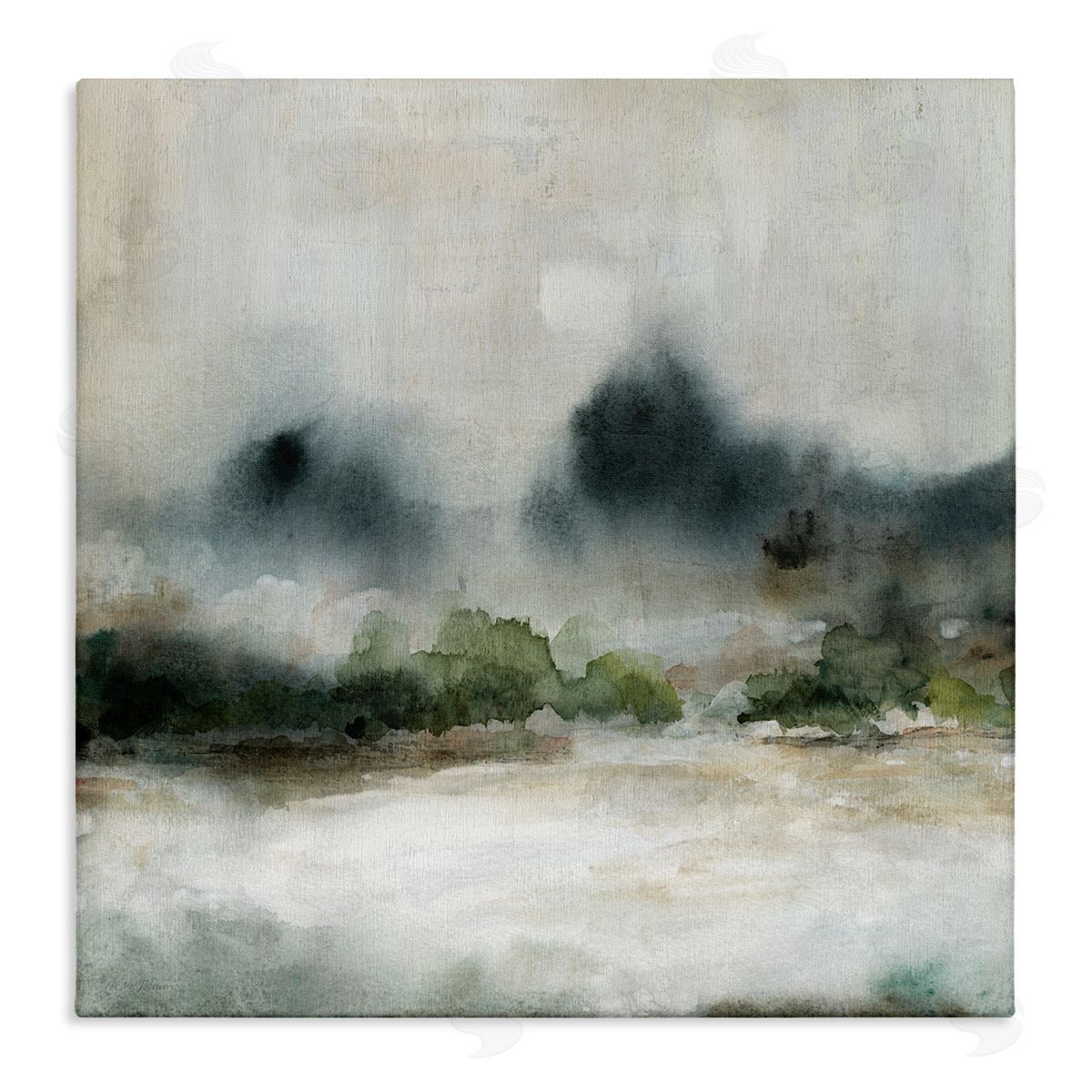 Carol Robinson Enigmatic Foggy Mountain Abstract Landscape Scene  Stretched Canvas Wall Art Print