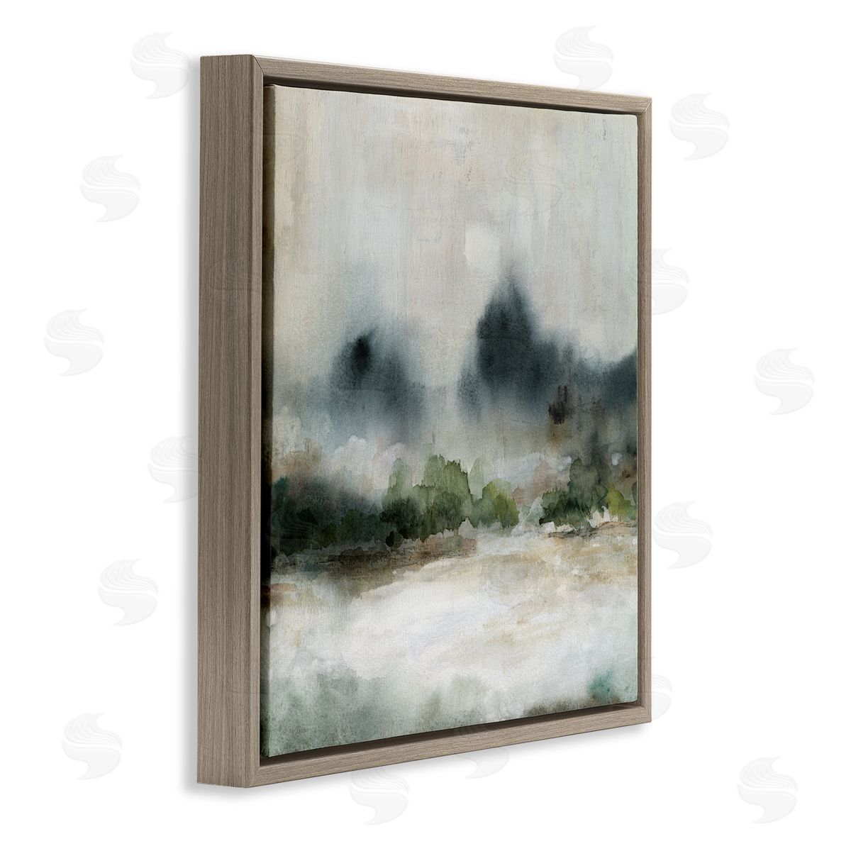 Carol Robinson Enigmatic Foggy Mountain Abstract Landscape Scene  Brown Floating Frame Canvas Wall Art Print