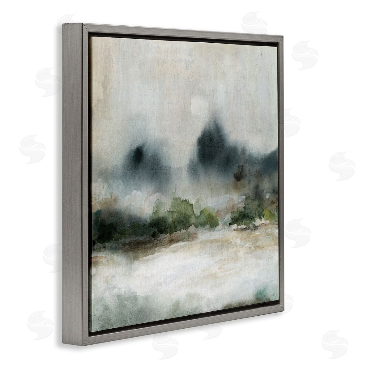Carol Robinson Enigmatic Foggy Mountain Abstract Landscape Scene  Gray Floating Frame Canvas Wall Art Print