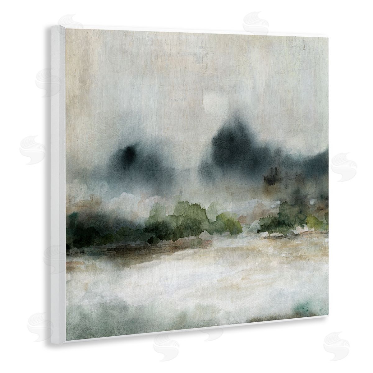 Carol Robinson Enigmatic Foggy Mountain Abstract Landscape Scene  Wooden Wall Plaque Art Print