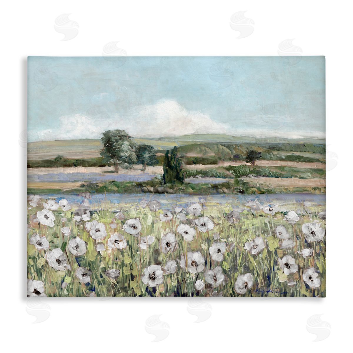 Sally Swatland Rural Flower Meadow Countryside Flowing Streams View Stretched Canvas Wall Art Print
