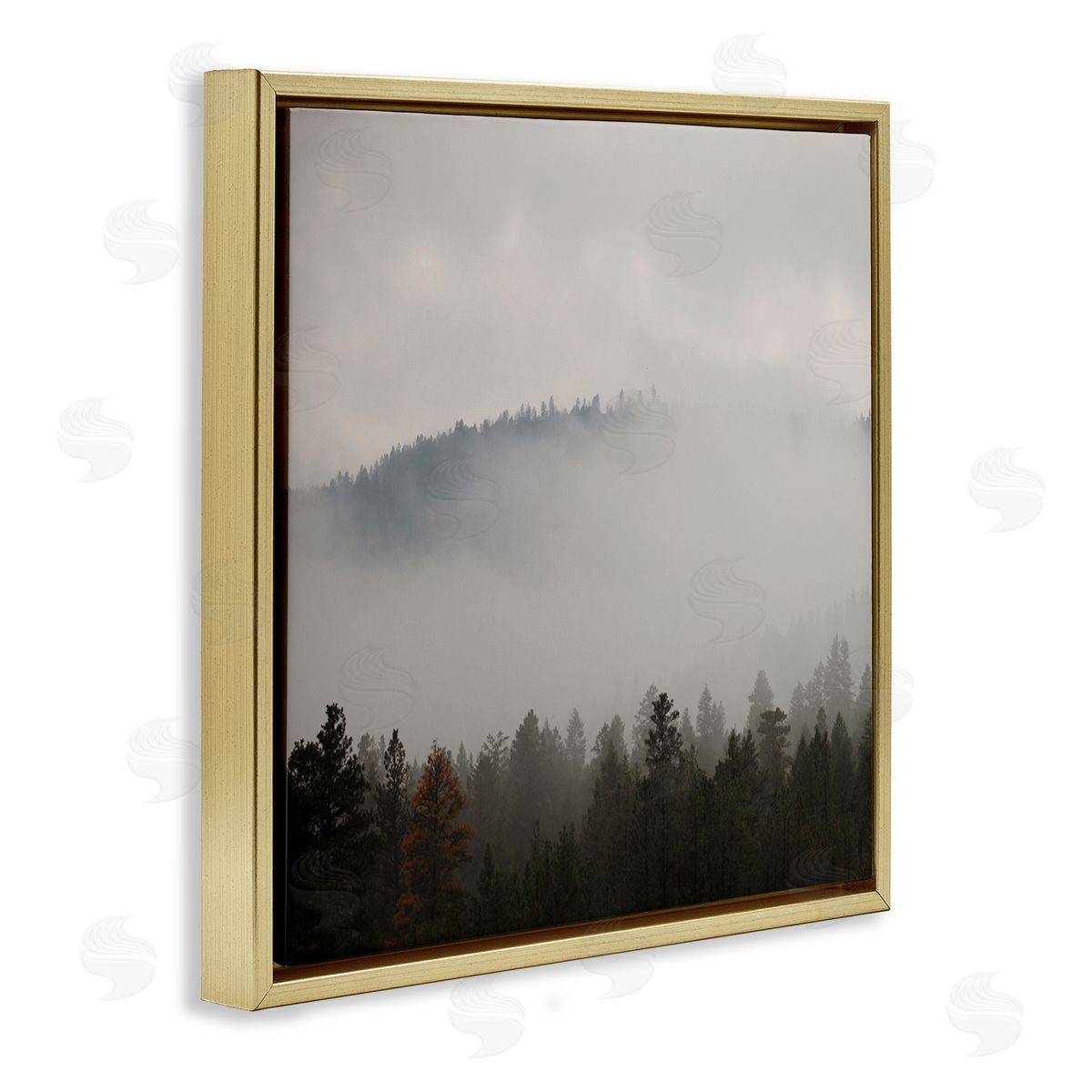 Carol Robinson Misty Mountain Weather Obscured Forest Tree Tops Gold Floating Frame Canvas Wall Art Print