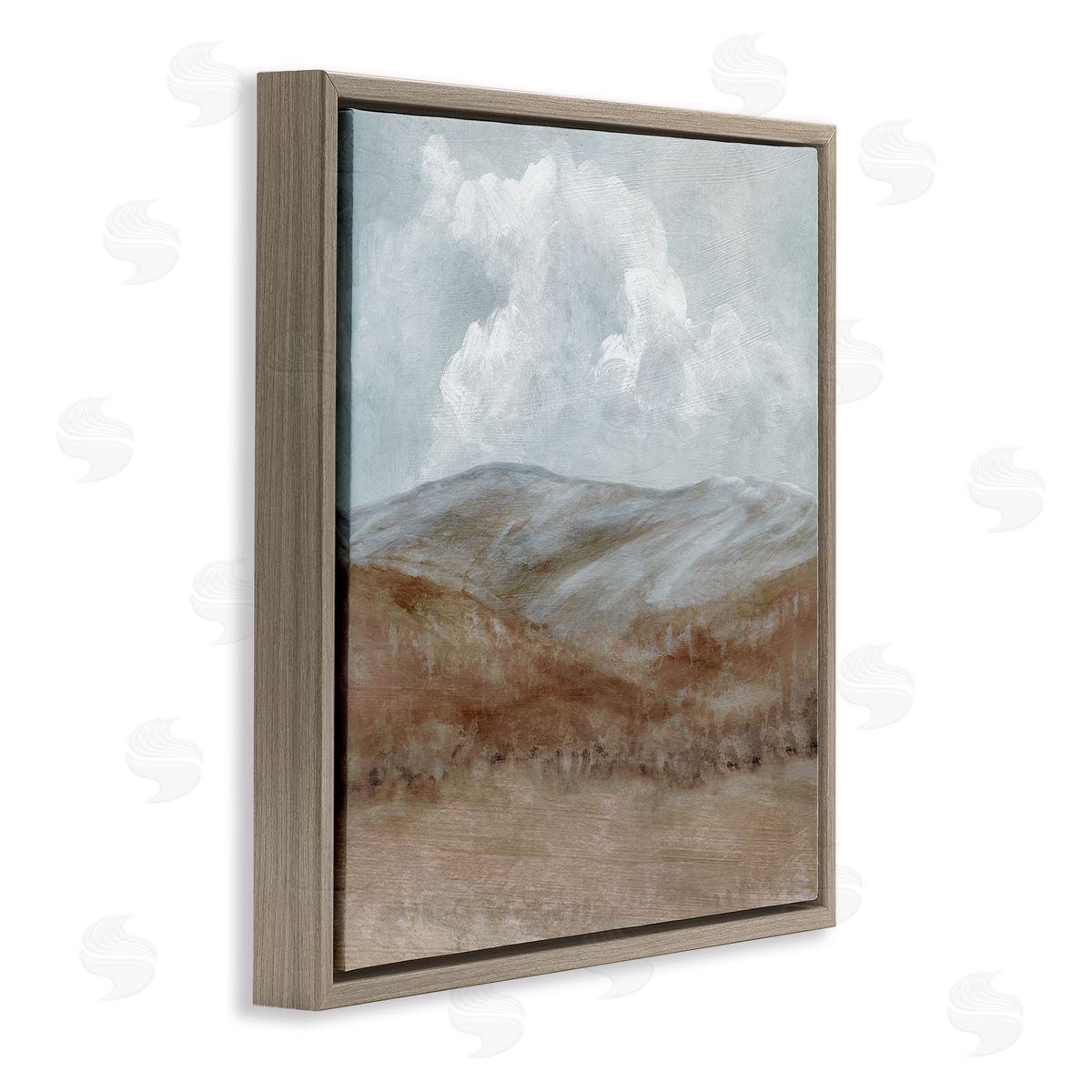 Carol Robinson Puffy Clouds Over Mountain Peaks Rural Country Grassland Brown Floating Frame Canvas Wall Art Print