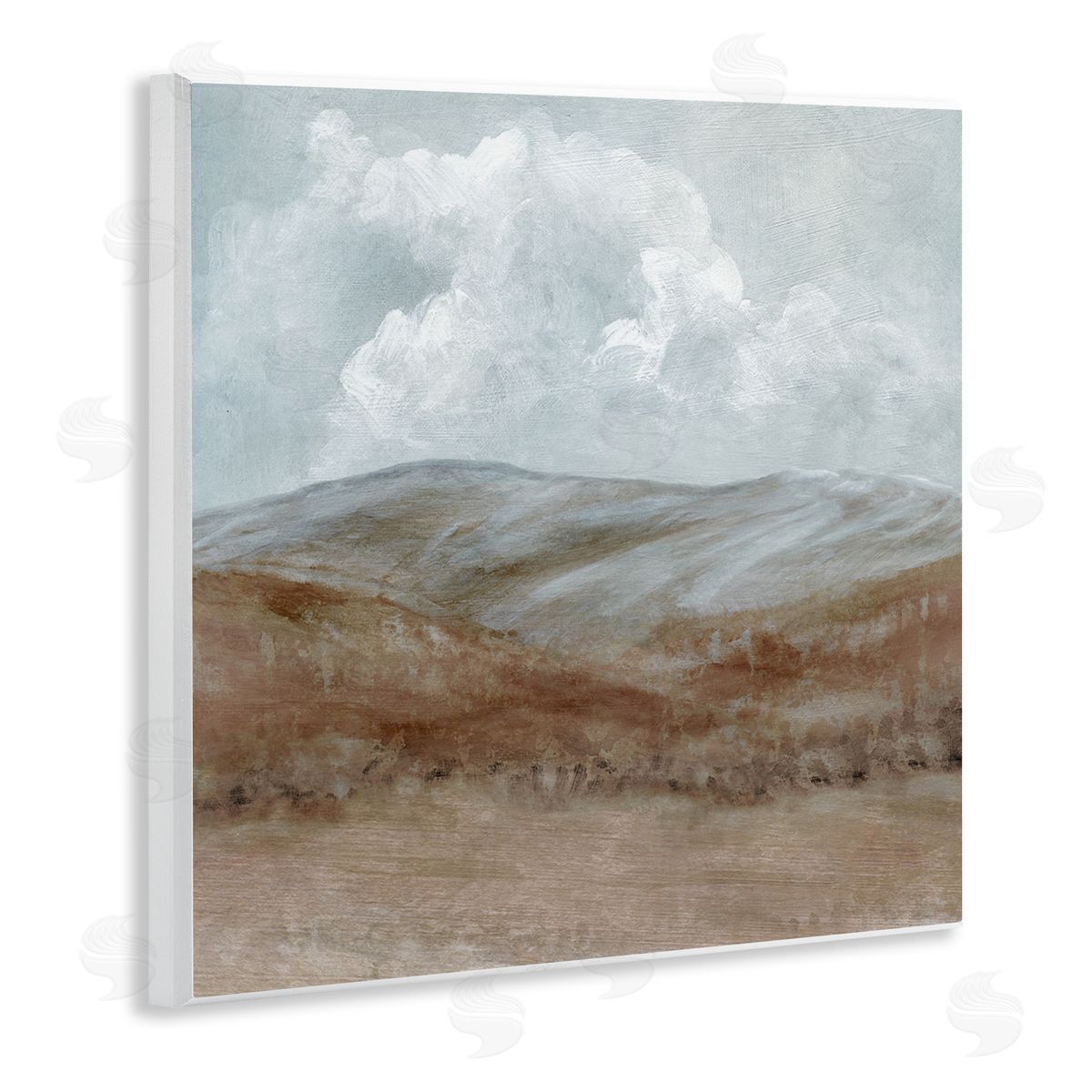 Carol Robinson Puffy Clouds Over Mountain Peaks Rural Country Grassland Wooden Wall Plaque Art Print