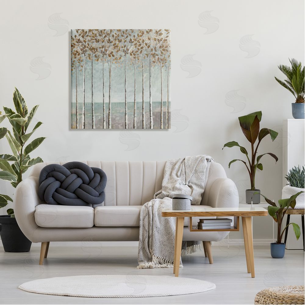 Cloverfield & Co. Tall Birch Tree Trunks Blossoming Fall Leaves Canvas Wall Art in Room