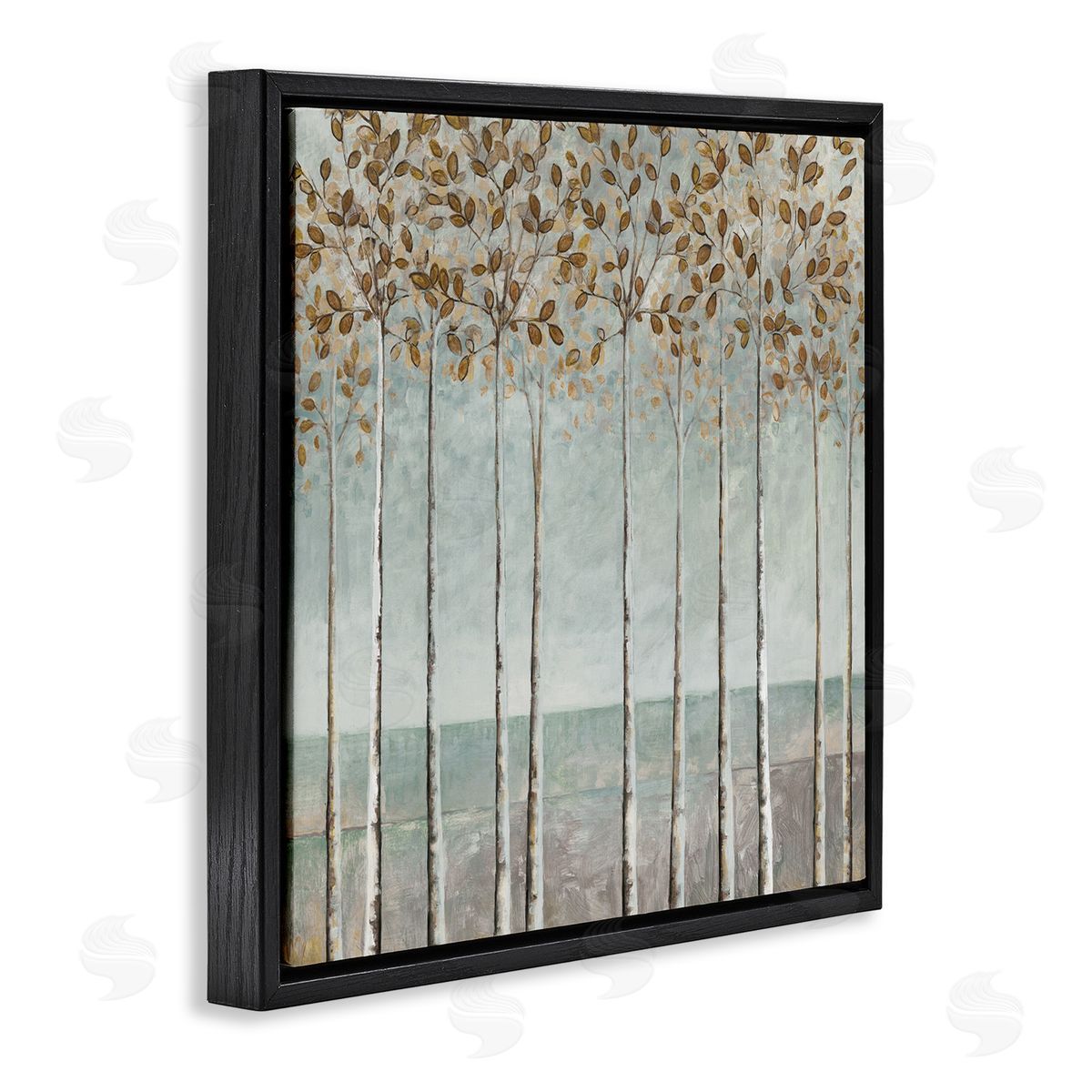 Cloverfield & Co. Tall Birch Tree Trunks Blossoming Fall Leaves Black Floating Frame Canvas Wall Art Print
