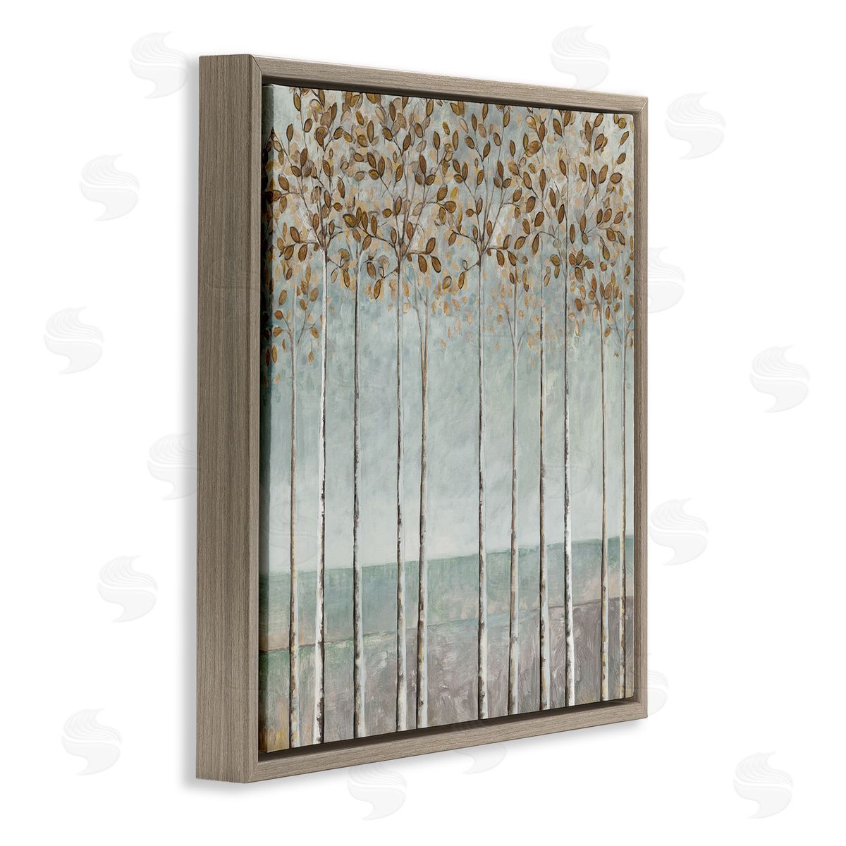 Cloverfield & Co. Tall Birch Tree Trunks Blossoming Fall Leaves Brown Floating Frame Canvas Wall Art Print
