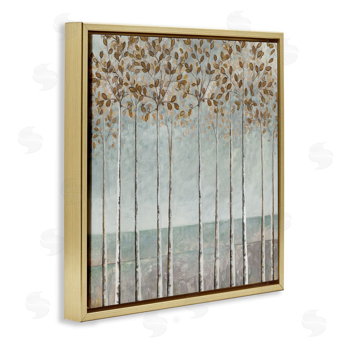 Cloverfield & Co. Tall Birch Tree Trunks Blossoming Fall Leaves Gold Floating Frame Canvas Wall Art Print